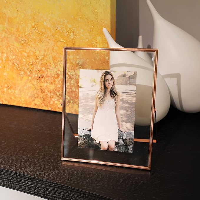 Rose Gold Floating Frame, For Picture 7x9, Tabletop Shelf Photo Frame For Lady - Image 6