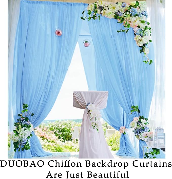 DUOBAO Chiffon Curtains Blue Photography Backdrops Drapes Party Stage 2 Panels - Image 6