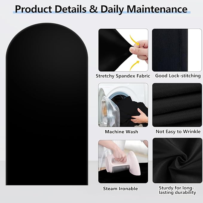 Hemmotop 6 ft Black Arch Cover, 2-Sided Spandex Arch Covers Stretchy Backdrop - Image 4