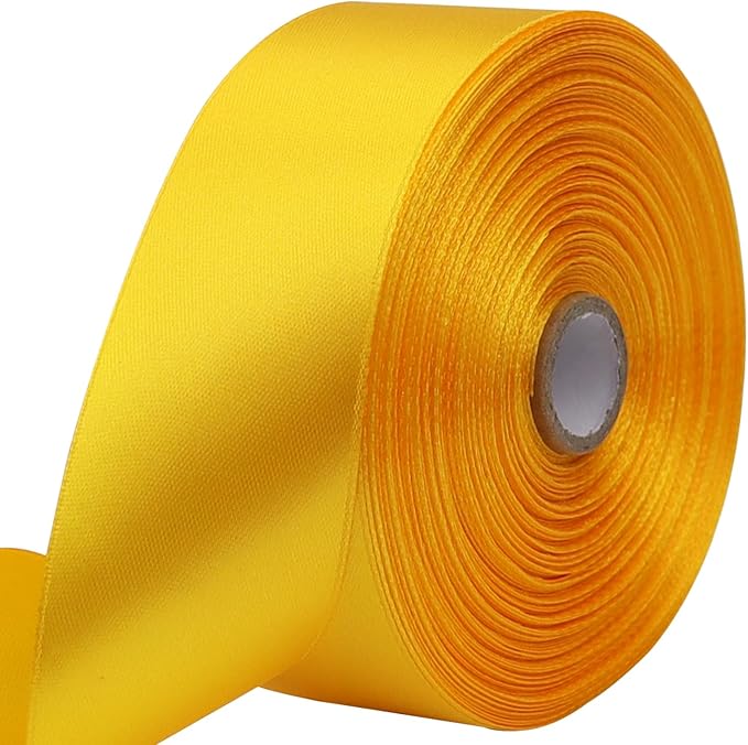 Yellow Solid Satin Ribbon 1-1/2 Inch 50 Yards Solid Polyester Fabric Ribbon by Riunbb