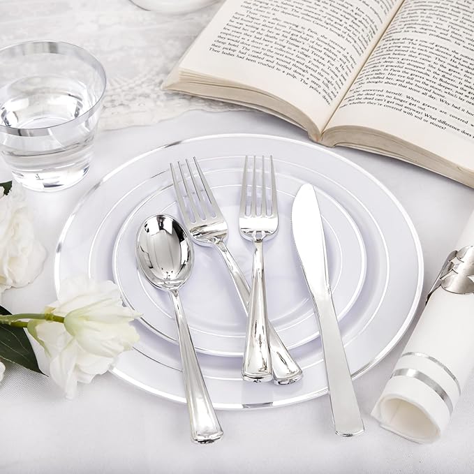 NOCCUR 700PCS Silver Plastic Plates Disposable - Image 4