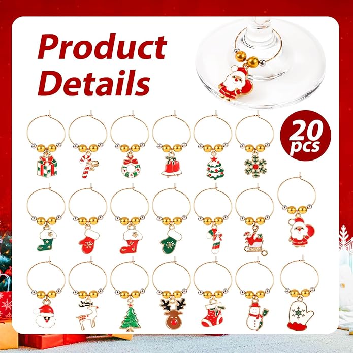 20pcs Christmas Wine Glass Charms, Cute Wine Glass Markers Tags Charms - Image 4