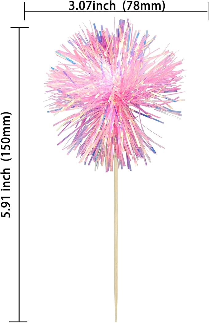 Ephlyn 30Pcs Foil Firework Cupcake Toppers Sparkle Tinsel Cupcake Picks Happy - Image 2