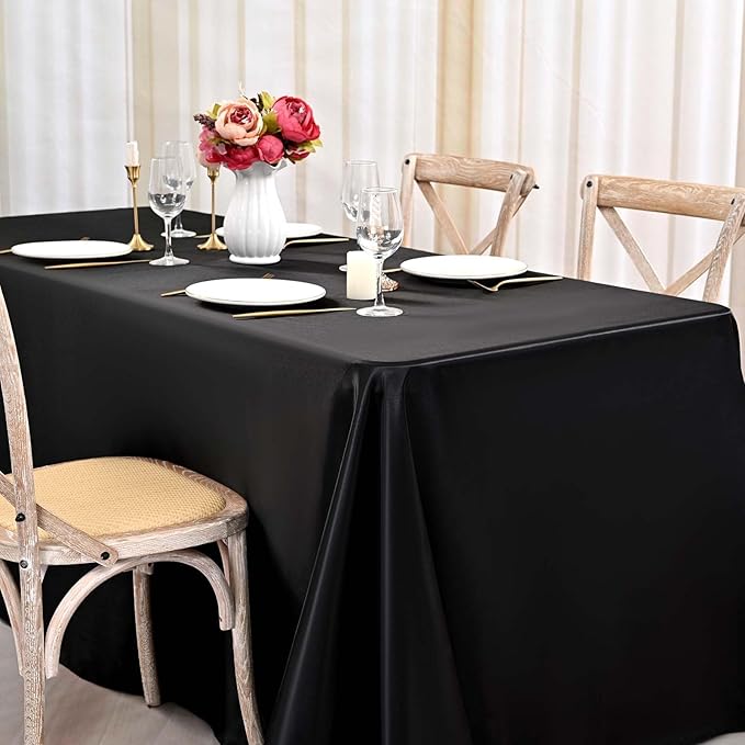 8 Pack Satin Tablecloth 90 x 156 Inch Black Rectangle Silky Satin Table Cover - Image 6