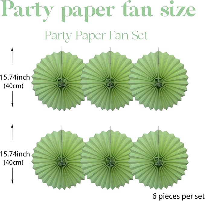 Green Hanging Paper Fans, Army Birthday Party Decorations, Lime Green Decor - Image 2