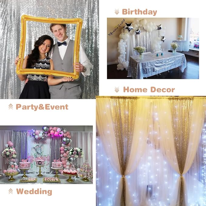 Eternal Beauty Sequin Backdrop Curtains, 2x8 Ft-2 Panels Silver Back Drop - Image 8