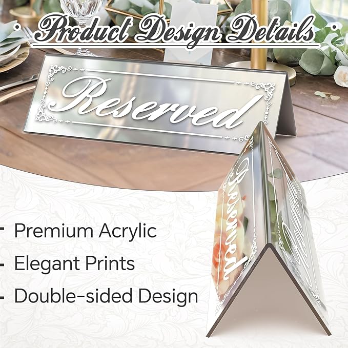 12 Pcs 6" x 2" Silver Reserved Table Signs, Mirrored Double Sided Table Tent - Image 4