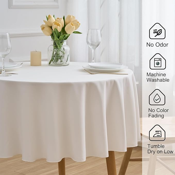 Ivory 6 Pack Round 60 Inch Tablecloth, Premium Polyester Table Cloth Washable - Image 3