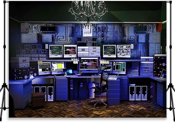 Custom Backdrop with Size Retro Computer Office Backdrop Blue Hacker Room by QICAIYUN