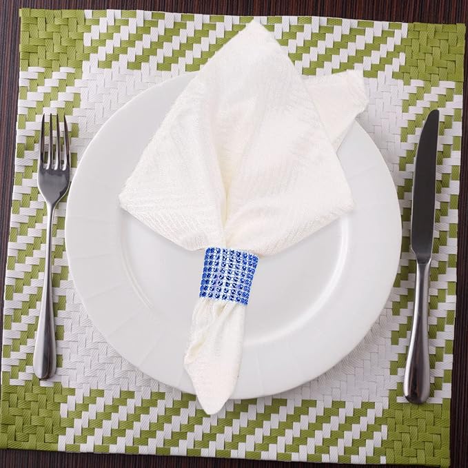 Blue Napkin Rings Bulk Set of 150pcs, Wedding Diamond Crystal Rhinestone Napkin - Image 4