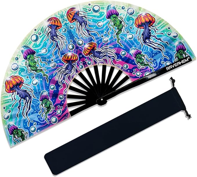 13" Large Rave Fan Bamboo, Folding Clack Hand Fans Foldable - Image 5