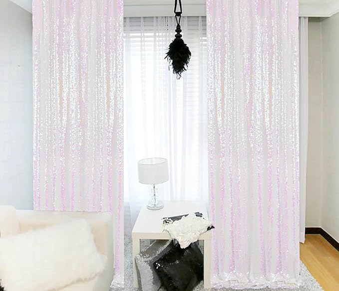 ShinyBeauty 4x10ft White Sequin Photography Backdrop | 4 Panels Glitter Sparkly - Image 2