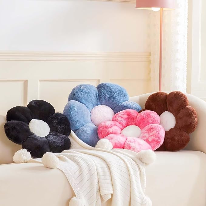 Blue Flower Pillow, 17.7" Flower Shaped Plush Decorative Throw Pillow - Image 3