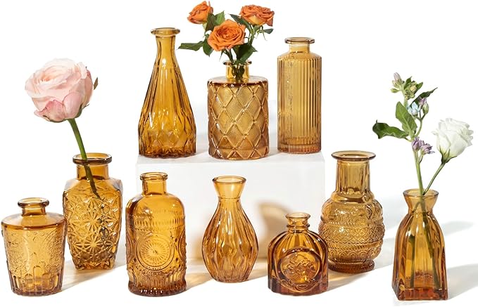 Vintage Small Glass Vases Set of 10, Mini Bud Vases by PURVONNIE