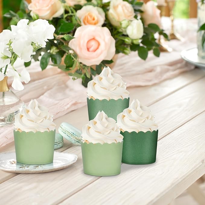 Whaline 120Pcs Sage Green Paper Baking Cups Scalloped Edge Cupcake Wrappers - Image 6