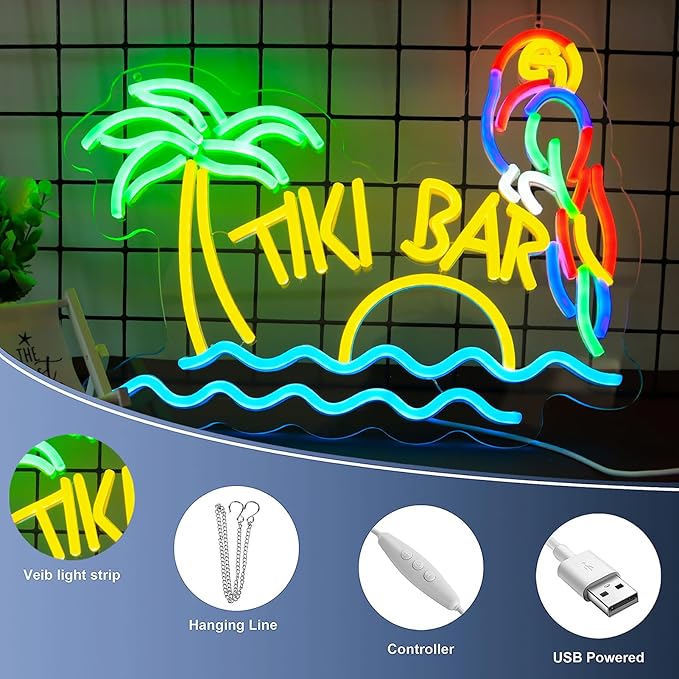 LED Neon Tiki Bar Signs Dimmable Beach Theme Wall Decor Hawaii Pool Bar Party - Image 6