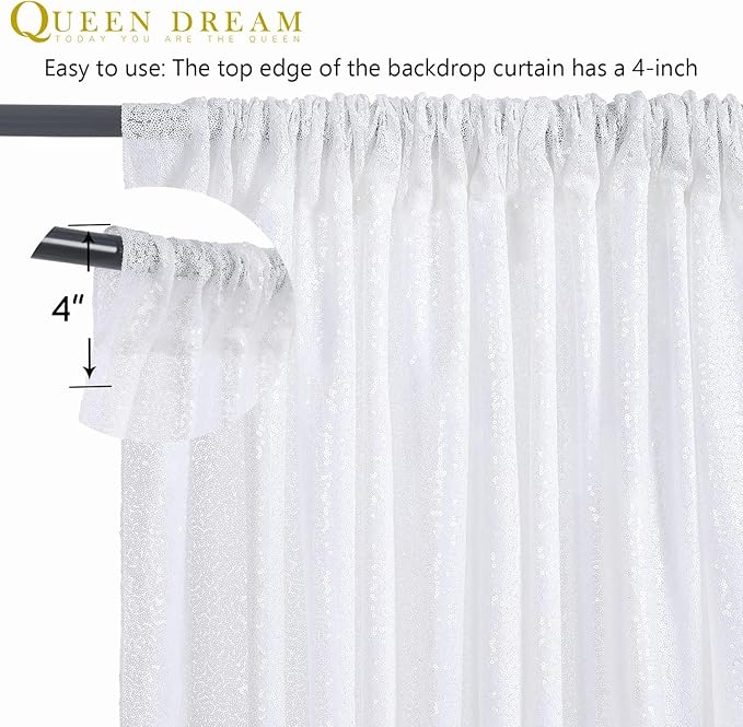 White Sequin Backdrop Curtain 7ft x 7ft Party Backdrop Curtains Sparkly Photo - Image 6