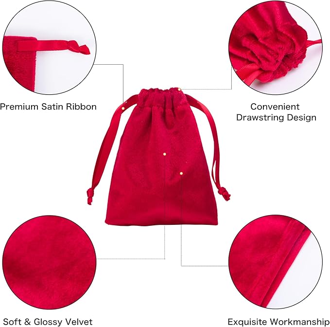 QIANF 12pcs Red Velvet Drawstring Bags 3x4 inches Velvet Cloth Small Gift Bags - Image 2