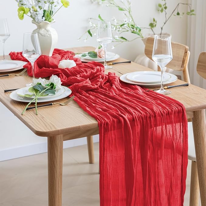 Asee'm 6PCS Fall Table Runner Cheesecloth 10FT Red Boho Gauze Fabric Rustic - Image 6