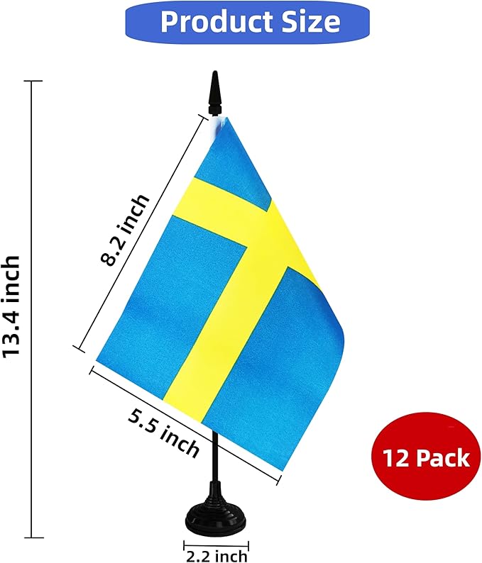 Sweden Desk Flag, 12 Pack Swedish Table Office Flag - Image 2