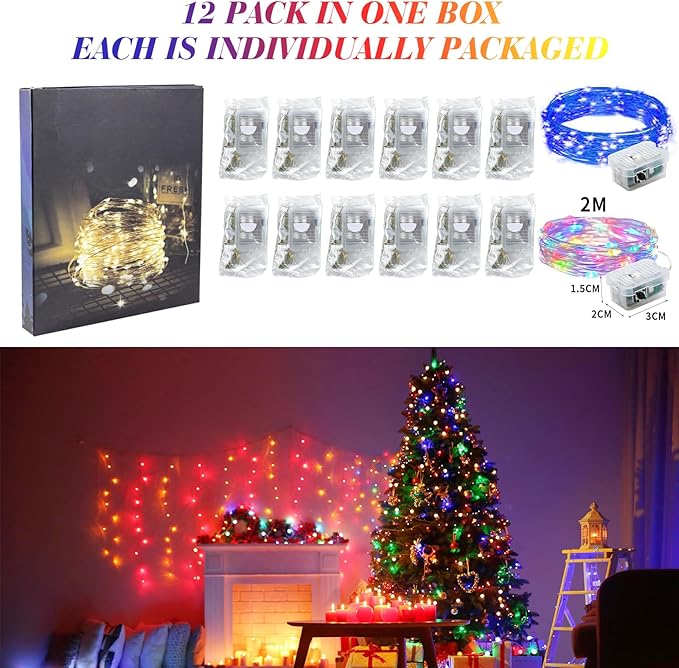 ZGWJ 12 Pack Fairy Lights Battery Operated, 7ft 20 Mini LED Fairy String Lights - Image 7
