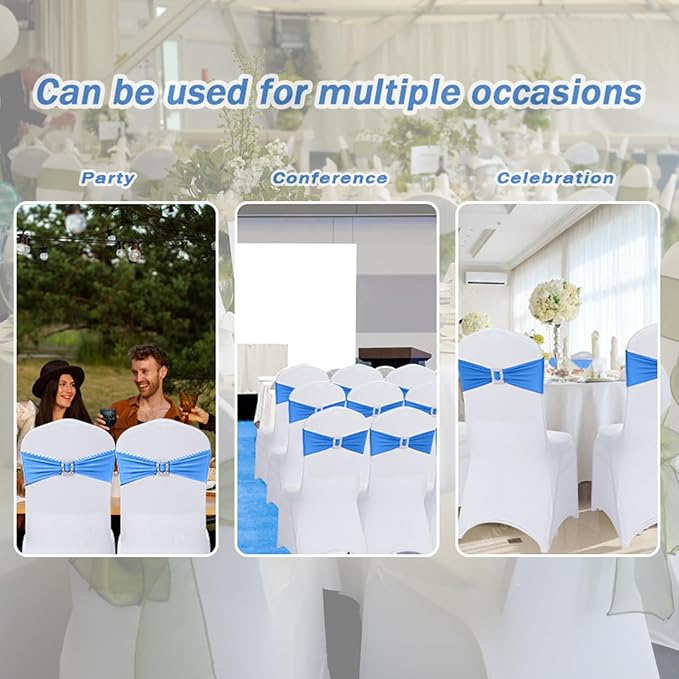 Joccun 120 PCS Spandex Chair Sashes Bows Stretch Chair Cover Band - Image 7
