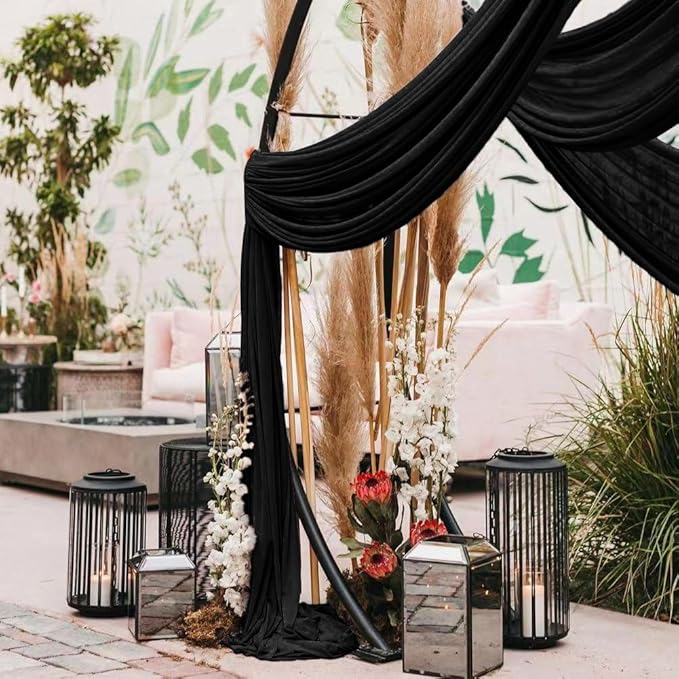 Wedding Arch Draping Fabric 1 Panel 30'' x 18FT Black Sheer Chiffon Arch Drapery - Image 6