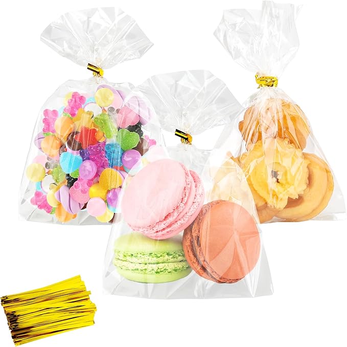 100 PCS Cellophane Treat Bags, 4x6 In Clear Cellophane Gift Bags by Cidenbio
