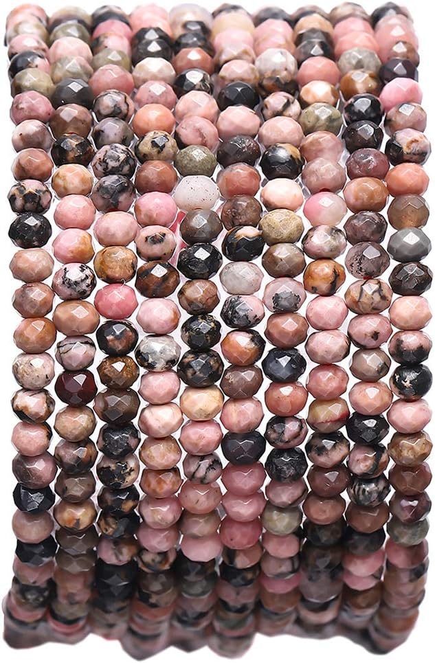 Faceted Natural Rhodochrosite Stone Rondelle 3x4mm Loose Semi Gemstone Beads by Beadia