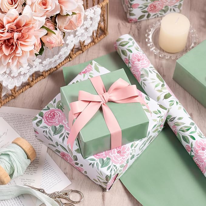 RUSPEPA Reversible Floral Wrapping Paper Roll - Image 5