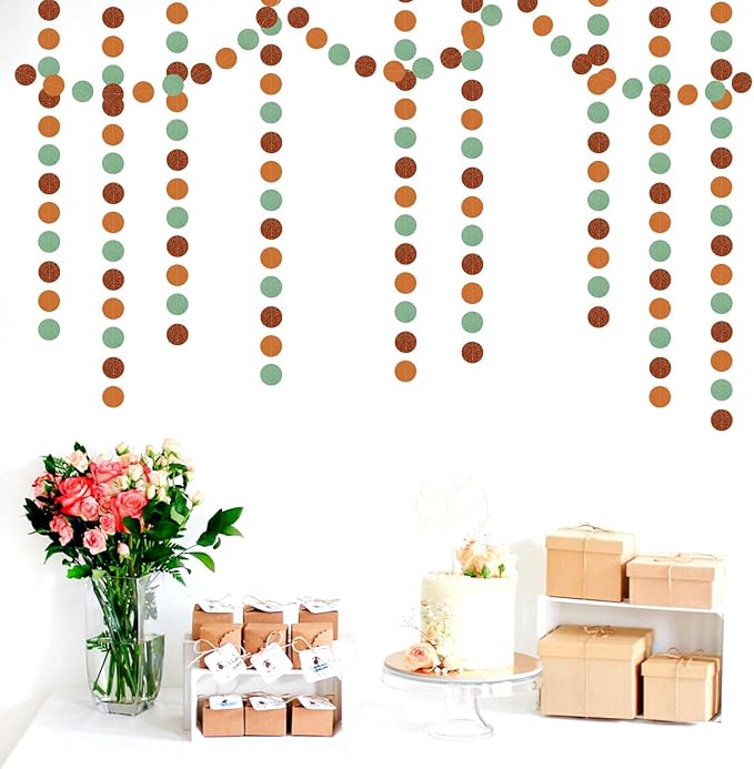 Boho Sage-Green Brown Party-Decorations Streamers-Garland - 52ft Fall Woodland - Image 5