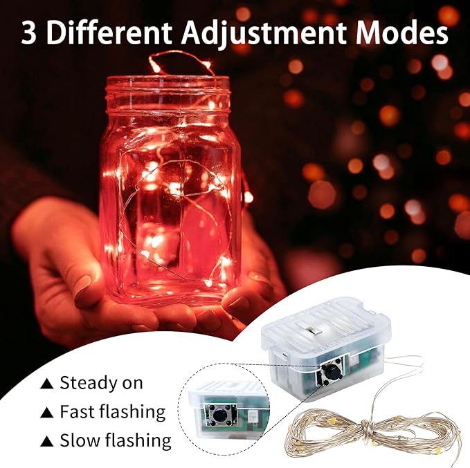 24 Pack Red Fairy Lights 7Ft 20 LED Twinkle String Lights 3 Modes Battery - Image 3