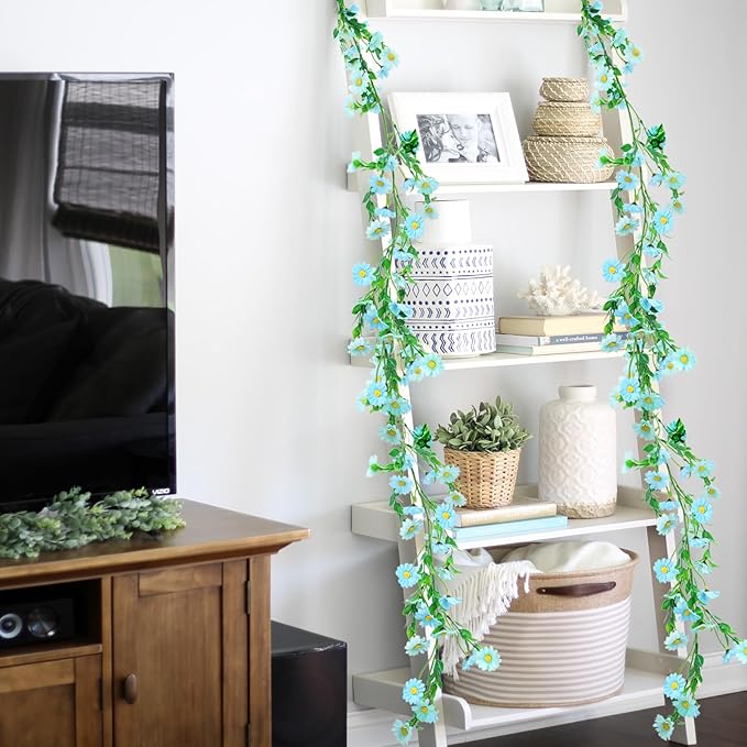 2 Pack Silk Flower Garland Artificial Blue Daisy Garland Fake Hanging Vines - Image 3