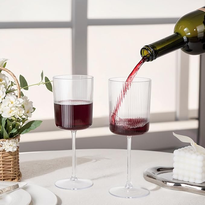 Ciaell 12 PCS Plastic Ribbed Wine Glasses - 10 OZ Plastic Square Wine Glasses - - Image 5