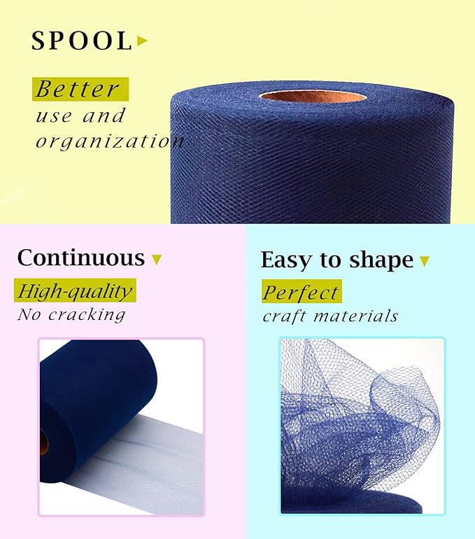 Navy Blue Tulle Fabric Roll 6 Inch X 300 FT Matte Tulle Ribbon Netting Mesh - Image 2