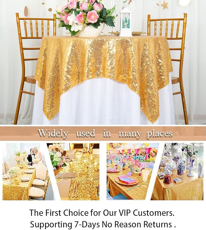 ShinyBeauty Sequin Tablecloth-Gold Sequin Table Overlay and Sequin - Image 5