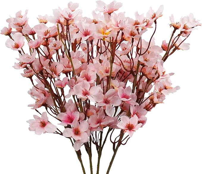 Uieke 4Pcs Artificial Cherry Blossom Flower, Silk Peach Flowers Fake Plants by Uieke