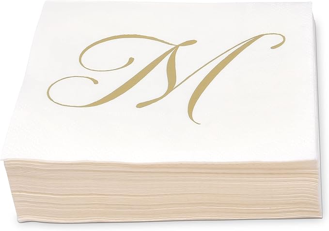 Gift Boutique 100 Gold Monogram Cocktail Napkins Letter M Disposable Paper Pack - Image 7