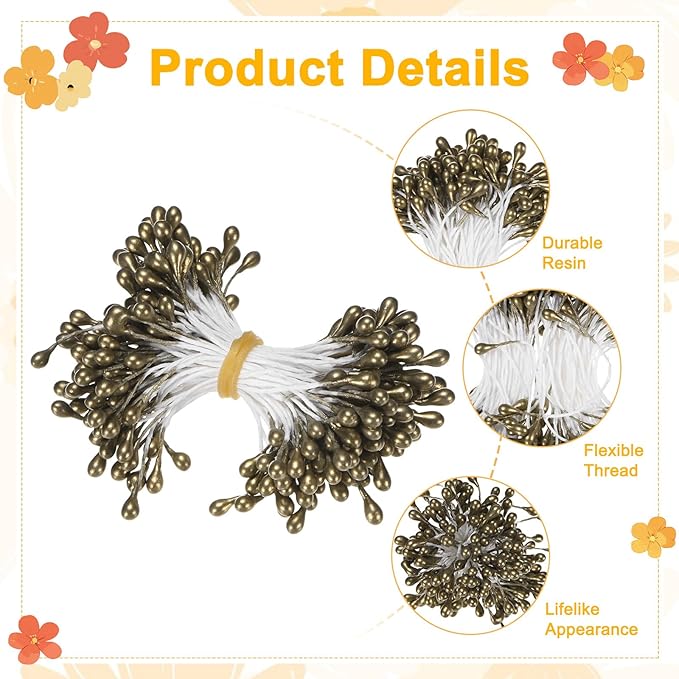 600-Pack Flower Stamens for Crafts, 5mm Double Heads Artificial Pearl Floral - Image 2