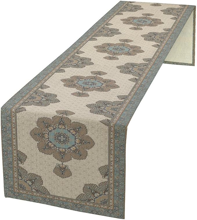 Boho Bohemia Style Table Runner, Vintage Teal Brown Retro Flower Rustic Country by Unknown
