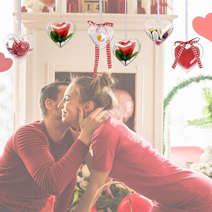 Jishi Clear Plastic Heart Ornaments 10-Pack Christmas Ornament Fillable Balls - Image 4