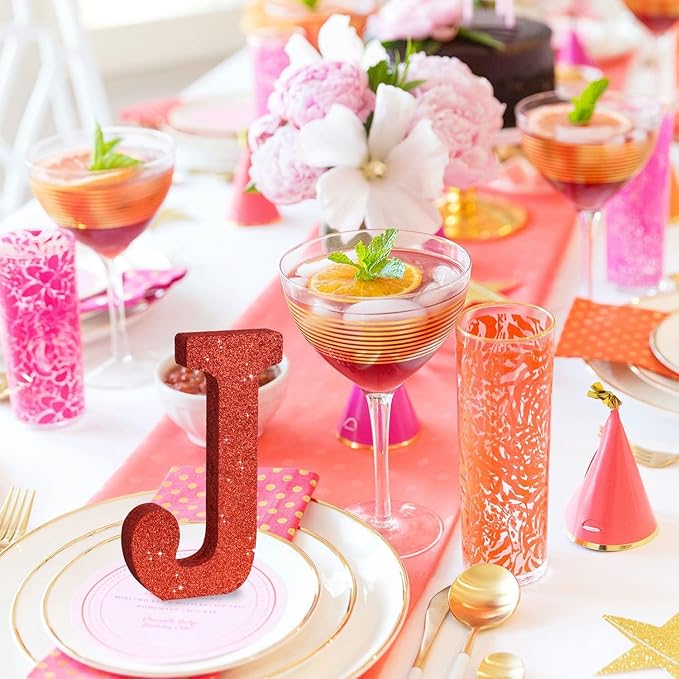 TONIFUL 8 Inch Red Glitter Letter J Table Centerpiece A-Z Red Birthday Party - Image 6