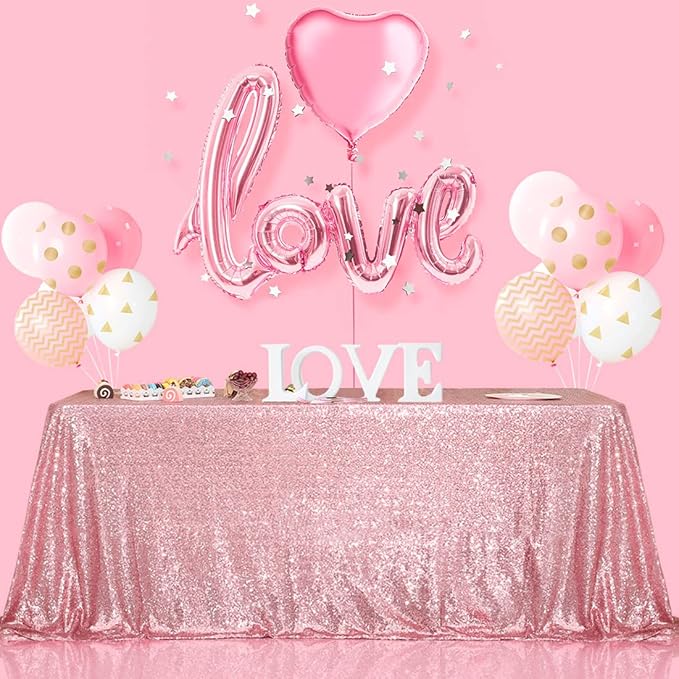 SquarePie Sequin Tablecloth 60 x 102 Inch Fuchsia Pink Sparkly Table Linen - Image 3
