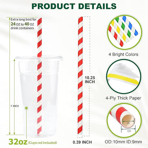 10.25 Inch Extra Long Fat Sturdy Paper Drinking Straws - Image 2