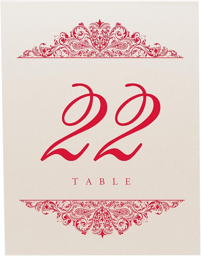 Paisley Wedding Table Numbers, Ruby Red, Double Sided, Tent or Use in a Stand - Image 4