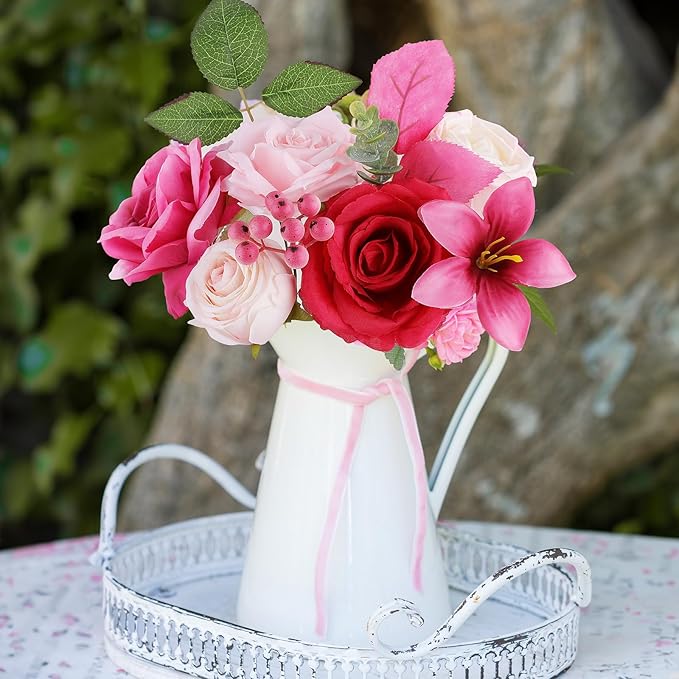 AmyHomie Fuchsia Pink Artificial Flowers Combo Silk Mix Peony Rose Fake Flowers - Image 6