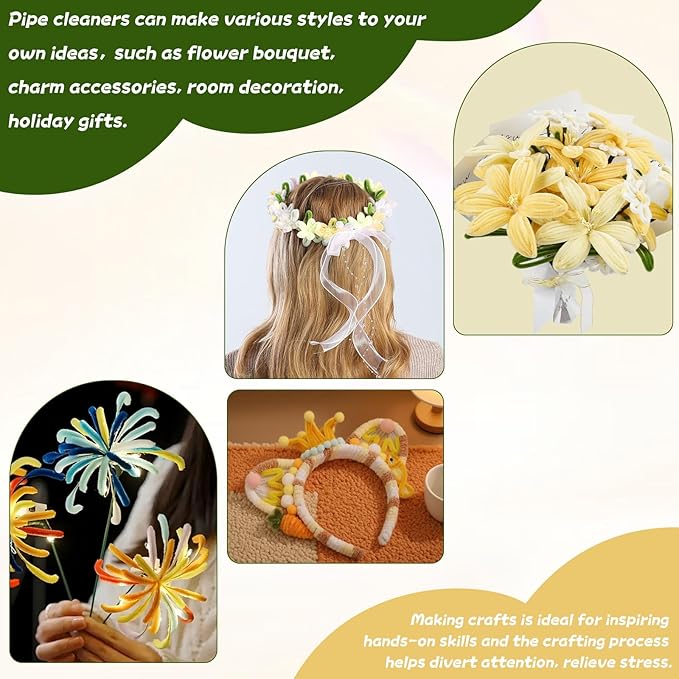 400 Pcs Pipe Cleaners Craft Set，4 Colors Chenille Stems Bulk - Image 6