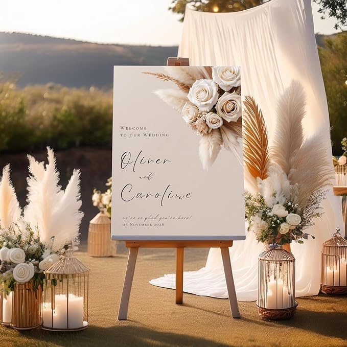 Welcome Wedding Signs, Elegant White Cream Beige Wedding Sign Decorations - Image 2
