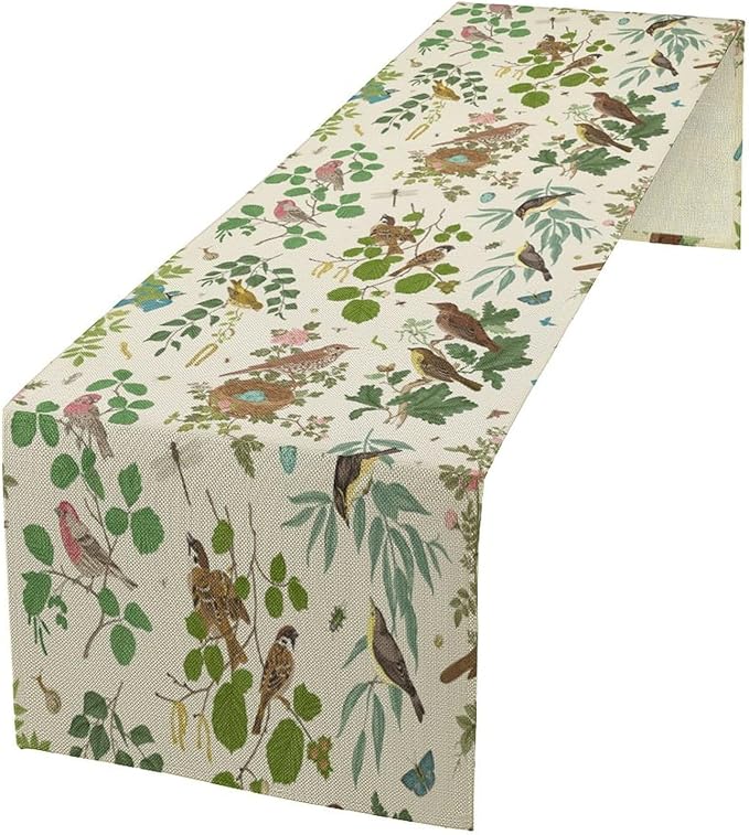 Vintage Bird Flower Table Runner Seasonal Spring Summer Garden Plants Farmhouse by SHElifestyle