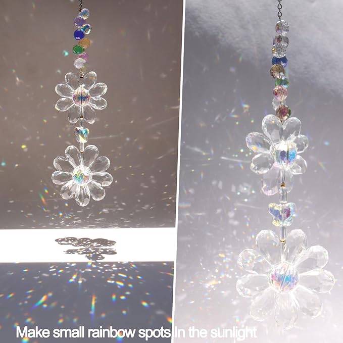Crystal Flower Suncatcher Hanging Ornament, Rainbow Maker Window Sun Catcher - Image 6